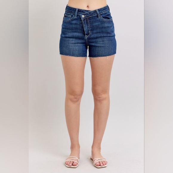 Judy Blue Pants - Judy Blue High Rise Dark Wash Criss Cross Crossover Waistband Shorts Various NEW